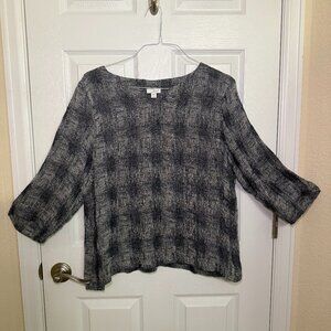 J. Jill Pure Jill Women's Gray, Blue Linen Blend Tunic Top Blouse • Petite Large